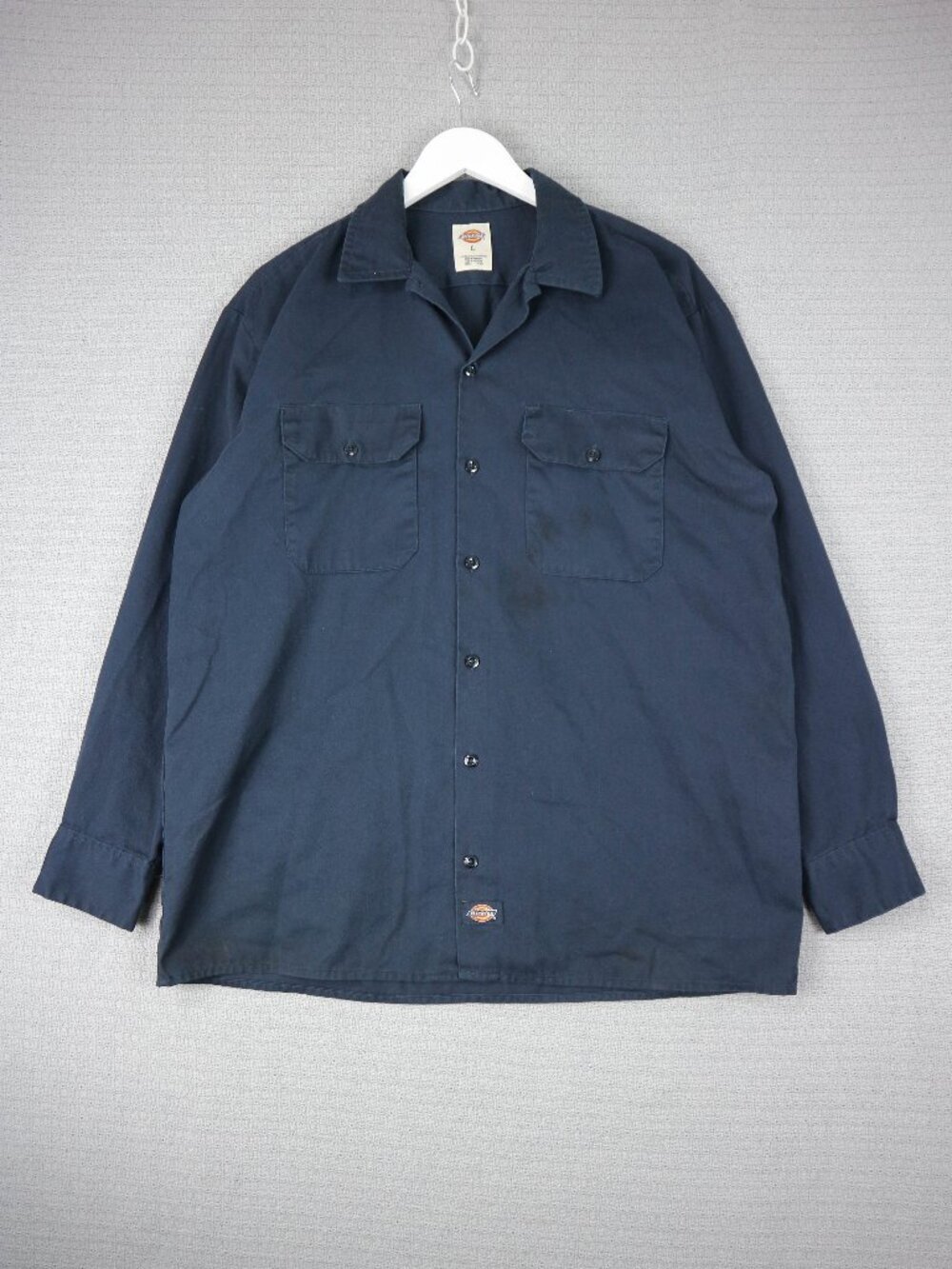 Dickies Cotton Button Up Navy Shirt Mens Large